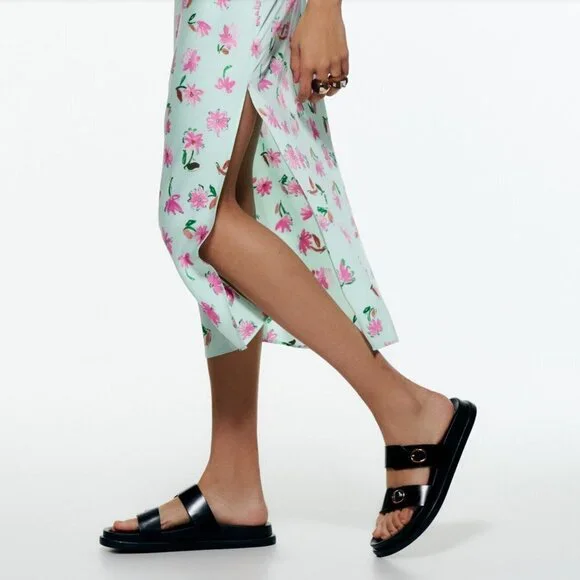 Zara Ruffled V-Neck Floral Slip Dress Sz M - Picture 5 of 12